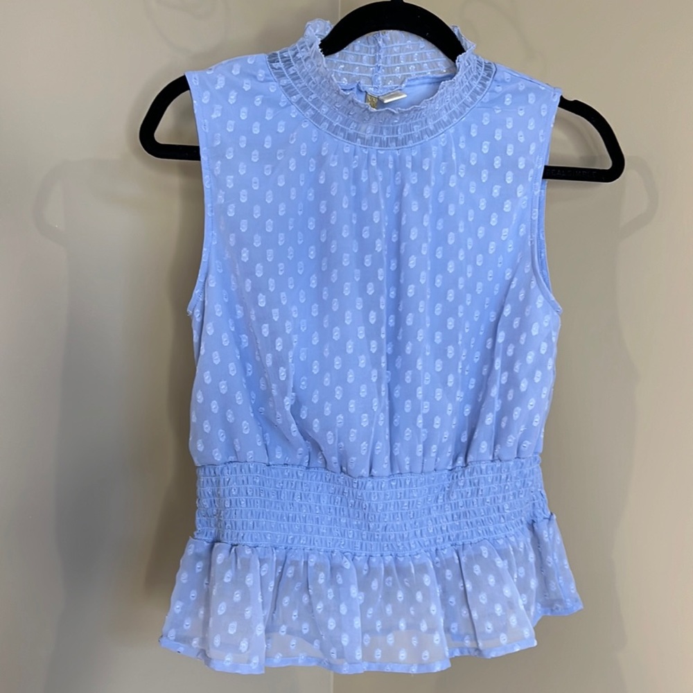 Japna Women’s Sleeveless Smocked Waist Blouse - Baby Blue Size M